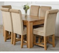 That's Furniture Dakota Small Oak Dining Table with Washington Fabric Chairs - 6 chairs - Beige