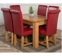That's Furniture Dakota Small Oak Dining Table with Washington Leather Chairs - 6 chairs - Burgundy