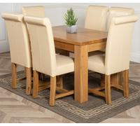 That's Furniture Dakota Small Oak Dining Table with Washington Leather Chairs - 6 chairs - Ivory
