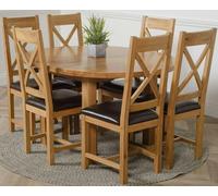 That's Furniture Edmonton Round Extendable Oak Dining Set with Berkeley Oak Chairs - Brown - 6 chairs