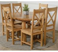 That's Furniture Edmonton Round Extendable Oak Dining Set with Berkeley Oak Chairs - Natural Oak - 6 chairs