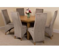 That's Furniture Edmonton Round Extendable Oak Dining Set with Lola Fabric Chairs - 6 chairs - Grey