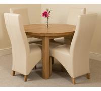 That's Furniture Edmonton Round Extendable Oak Dining Set with Lola Leather Chairs - 110x110x76cm - 4 chairs - Ivory