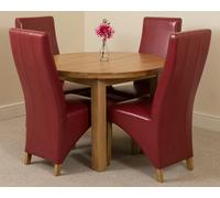 That's Furniture Edmonton Round Extendable Oak Dining Set with Lola Leather Chairs - 110x110x76cm - 4 chairs - Burgundy