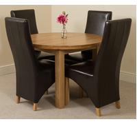 That's Furniture Edmonton Round Extendable Oak Dining Set with Lola Leather Chairs - 110x110x76cm - 4 chairs - Brown
