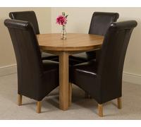 That's Furniture Edmonton Round Extendable Oak Dining Set with Montana Leather Chairs - 4 chairs - Brown