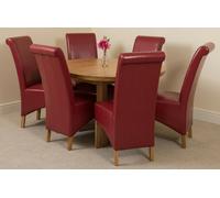 That's Furniture Edmonton Round Extendable Oak Dining Set with Montana Leather Chairs - 6 chairs - Burgundy