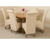 That's Furniture Edmonton Round Extendable Oak Dining Set with Montana Leather Chairs - 6 chairs - Ivory