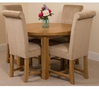 That's Furniture Edmonton Round Extendable Oak Dining Set with Washington Fabric Chairs - 4 chairs - Beige