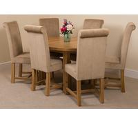 That's Furniture Edmonton Round Extendable Oak Dining Set with Washington Fabric Chairs - 6 chairs - Beige