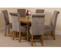 That's Furniture Edmonton Round Extendable Oak Dining Set with Washington Fabric Chairs - 6 chairs - Grey