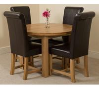 That's Furniture Edmonton Round Extendable Oak Dining Set with Washington Leather Chairs - 4 chairs - Brown