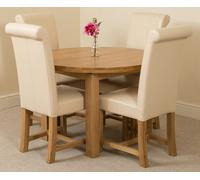 That's Furniture Edmonton Round Extendable Oak Dining Set with Washington Leather Chairs - 4 chairs - Ivory