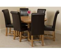 That's Furniture Edmonton Round Extendable Oak Dining Set with Washington Leather Chairs - 6 chairs - Brown
