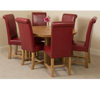 That's Furniture Edmonton Round Extendable Oak Dining Set with Washington Leather Chairs - 6 chairs - Burgundy