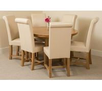 That's Furniture Edmonton Round Extendable Oak Dining Set with Washington Leather Chairs - 6 chairs - Ivory