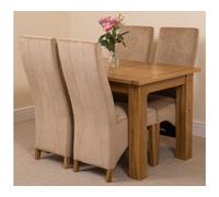 That's Furniture Hampton 120Cm - 160Cm Oak Extending Dining Table And 4 Chairs Dining Set With Lola Beige Fabric Chairs