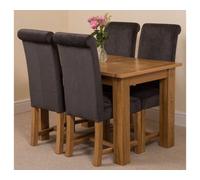 That's Furniture Hampton 120Cm - 160Cm Oak Extending Dining Table And 4 Chairs Dining Set With Washington Black Fabric Chairs
