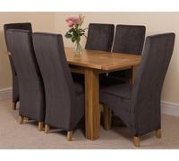 That's Furniture Hampton 120Cm - 160Cm Oak Extending Dining Table And 6 Chairs Dining Set With Lola Black Fabric Chairs