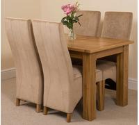 That's Furniture Hampton Small Oak Extending Dining Table with Lola Fabric Chairs - 120x80x77cm - 4 chairs - Beige