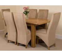 That's Furniture Hampton Small Oak Extending Dining Table with Lola Fabric Chairs - 120x80x77cm - 6 chairs - Beige