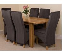 That's Furniture Hampton Small Oak Extending Dining Table with Lola Fabric Chairs - 120x80x77cm - 6 chairs - Black