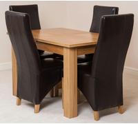 That's Furniture Hampton Small Oak Extending Dining Table with Lola Leather Chairs - 120x80x77cm - 4 chairs - Brown