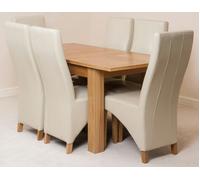 That's Furniture Hampton Small Oak Extending Dining Table with Lola Leather Chairs - 120x80x77cm - 6 chairs - Ivory
