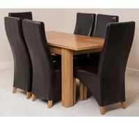 That's Furniture Hampton Small Oak Extending Dining Table with Lola Leather Chairs - 120x80x77cm - 6 chairs - Brown