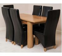 That's Furniture Hampton Small Oak Extending Dining Table with Lola Leather Chairs - 120x80x77cm - 6 chairs - Black