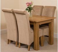 That's Furniture Hampton Small Oak Extending Dining Table with Montana Fabric Chairs - 120x80x77cm - 4 chairs - Beige