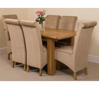 That's Furniture Hampton Small Oak Extending Dining Table with Montana Fabric Chairs - 120x80x77cm - 6 chairs - Beige