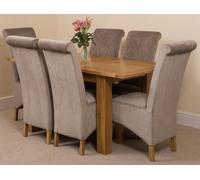 That's Furniture Hampton Small Oak Extending Dining Table with Montana Fabric Chairs - 120x80x77cm - 6 chairs - Grey