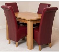 That's Furniture Hampton Small Oak Extending Dining Table with Montana Leather Chairs - 120x80x77cm - 4 chairs - Burgundy