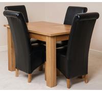 That's Furniture Hampton Small Oak Extending Dining Table with Montana Leather Chairs - 120x80x77cm - 4 chairs - Black