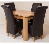 That's Furniture Hampton Small Oak Extending Dining Table with Montana Leather Chairs - 120x80x77cm - 4 chairs - Brown