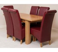 That's Furniture Hampton Small Oak Extending Dining Table with Montana Leather Chairs - 120x80x77cm - 6 chairs - Burgundy