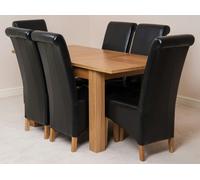 That's Furniture Hampton Small Oak Extending Dining Table with Montana Leather Chairs - 120x80x77cm - 6 chairs - Black