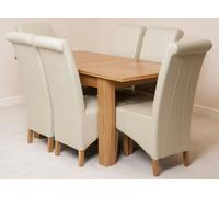 That's Furniture Hampton Small Oak Extending Dining Table with Montana Leather Chairs - 120x80x77cm - 6 chairs - Ivory