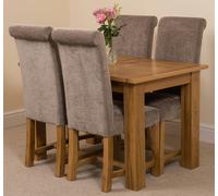 That's Furniture Hampton Small Oak Extending Dining Table with Washington Fabric Chairs - 120x80x77cm - 4 chairs - Grey
