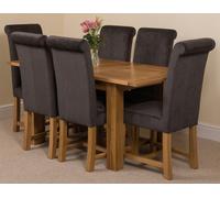 That's Furniture Hampton Small Oak Extending Dining Table with Washington Fabric Chairs - 120x80x77cm - 6 chairs - Black