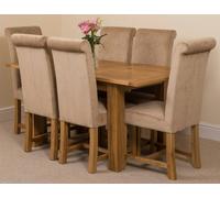 That's Furniture Hampton Small Oak Extending Dining Table with Washington Fabric Chairs - 120x80x77cm - 6 chairs - Beige