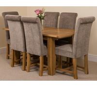 That's Furniture Hampton Small Oak Extending Dining Table with Washington Fabric Chairs - 120x80x77cm - 6 chairs - Grey