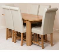 That's Furniture Hampton Small Oak Extending Dining Table with Washington Leather Chairs - 120x80x77cm - 6 chairs - Ivory