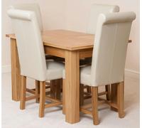 That's Furniture Hampton Small Oak Extending Dining Table with Washington Leather Chairs - 120x80x77cm - 4 chairs - Ivory