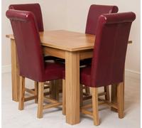 That's Furniture Hampton Small Oak Extending Dining Table with Washington Leather Chairs - 120x80x77cm - 4 chairs - Burgundy