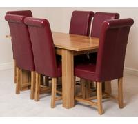 That's Furniture Hampton Small Oak Extending Dining Table with Washington Leather Chairs - 120x80x77cm - 6 chairs - Burgundy
