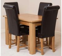 That's Furniture Hampton Small Oak Extending Dining Table with Washington Leather Chairs - 120x80x77cm - 4 chairs - Brown