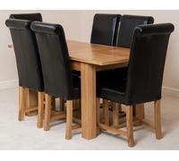 That's Furniture Hampton Small Oak Extending Dining Table with Washington Leather Chairs - 120x80x77cm - 6 chairs - Black