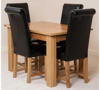 That's Furniture Hampton Small Oak Extending Dining Table with Washington Leather Chairs - 120x80x77cm - 4 chairs - Black